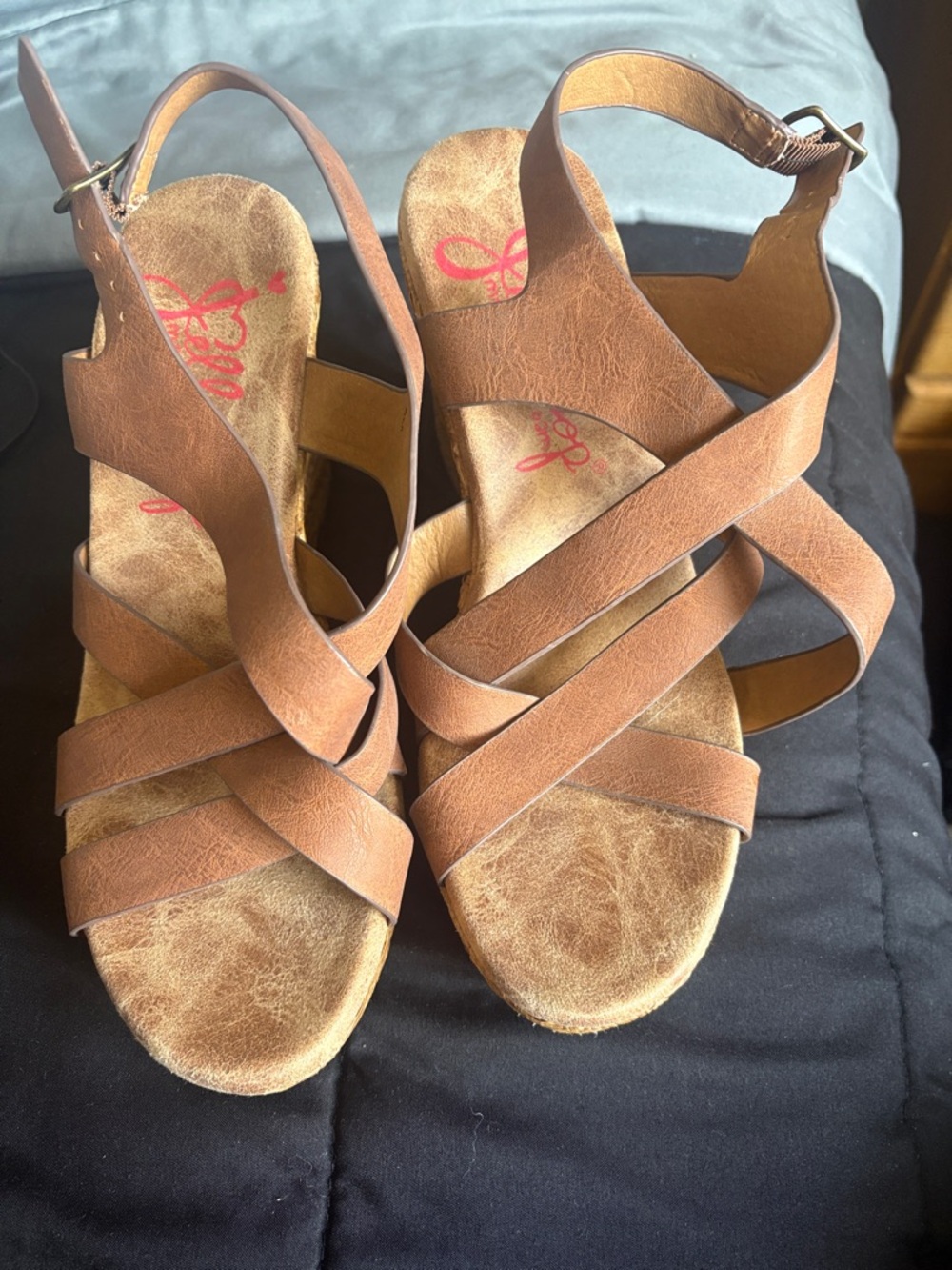 Jellypop Tan Crisscross Wedge Sandals